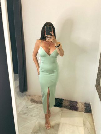 VESTIDO LYCRA ABERTURA VERDE AGUA