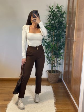 PANTALON BOTONES MARRON CHOCOLATE