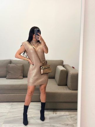 VESTIDO ROSA NUDE METALIZADO