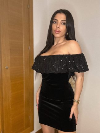 VESTIDO VOLANTE LENTEJUELAS NEGRO